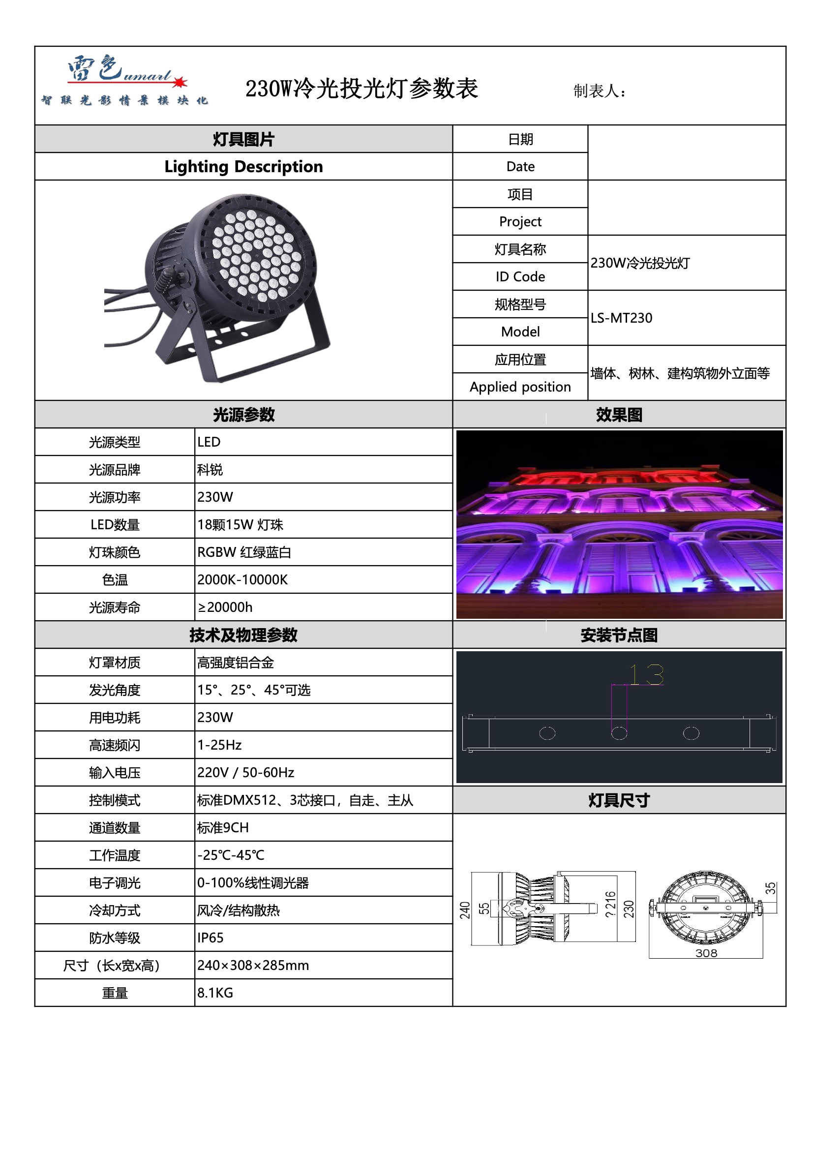 230W冷光投光燈 LS-MT230(圖1)